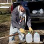 Man filling water jugs at the Tree Spring