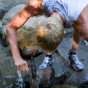 Jogger drinking from the spring at Pokagon State Park